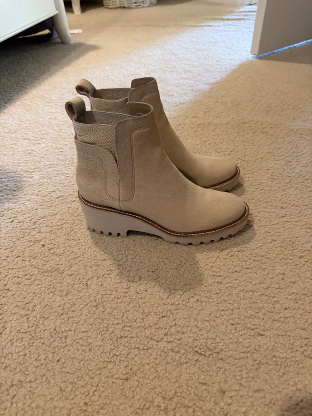 Dolce Vita Cream Chelsea Lug Ankle Boots